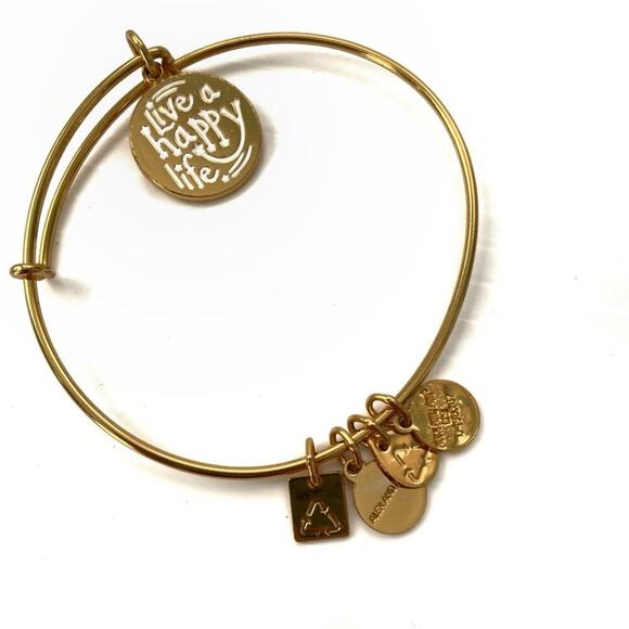 Alex and Ani Charity Design Live a Happy Life Shiny Gold Bangle Bracelet Women's - Picture 1 of 3